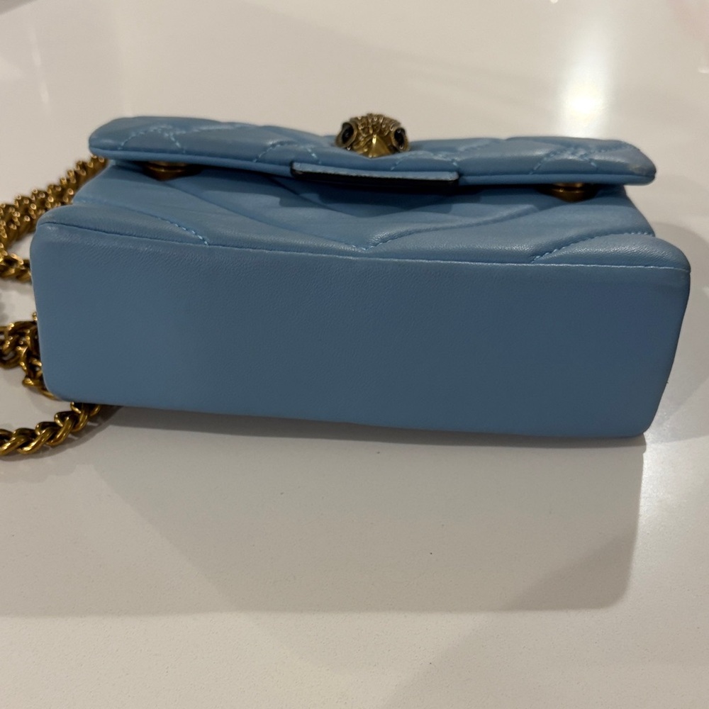 Kurt Geiger Mini Kensington Light Blue Quilted Leather Crossbody with Gold Chain - Picture 10 of 15